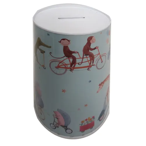 Spaarblik Dieren op fiets scooter en step 10x15 cm